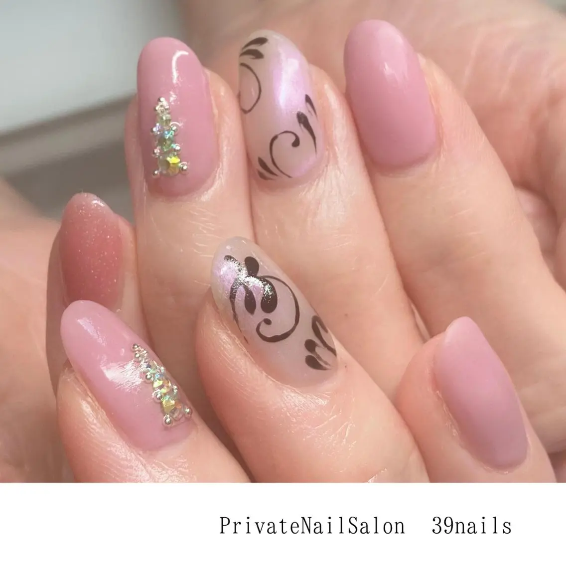 ネイル アートネイル 持ち込み オフィスネイル ワンカラーネイル ピンク 39-nails EharaMikuのネイルデザイン