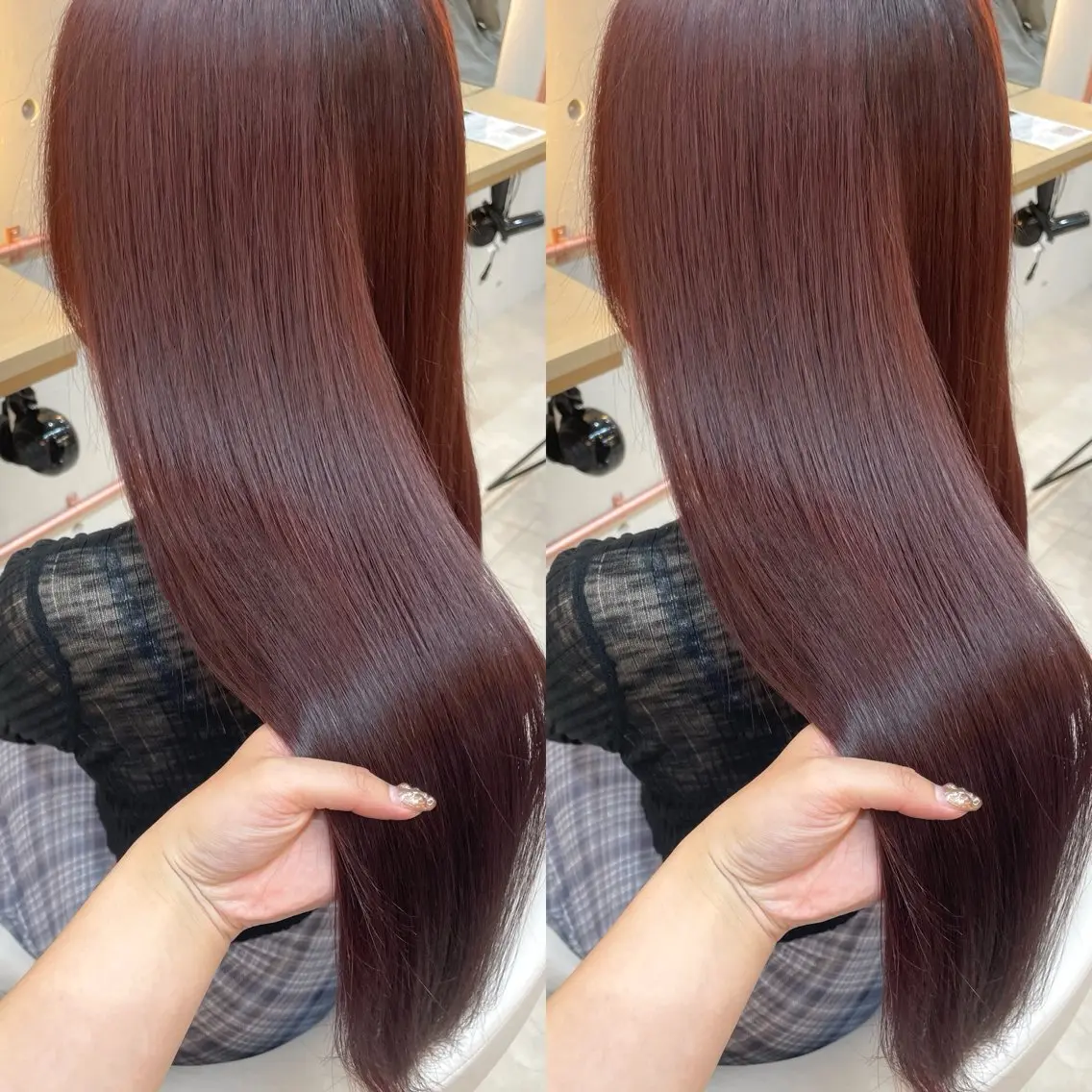 ロング カラー レッドカラー ヘアカラー トリートメント ヘアセット ブリーチ無しダブル カラー🦕まどかのヘアスタイル
