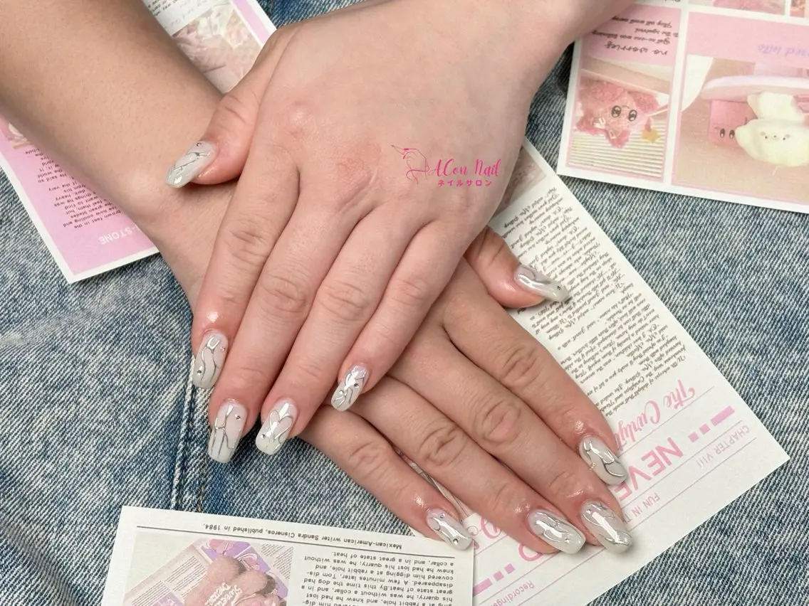 ネイル 桜ネイル 長さ出し フラワーネイル フレンチネイル ジェルネイル ハンドネイル ACon NailSalonのネイルデザイン