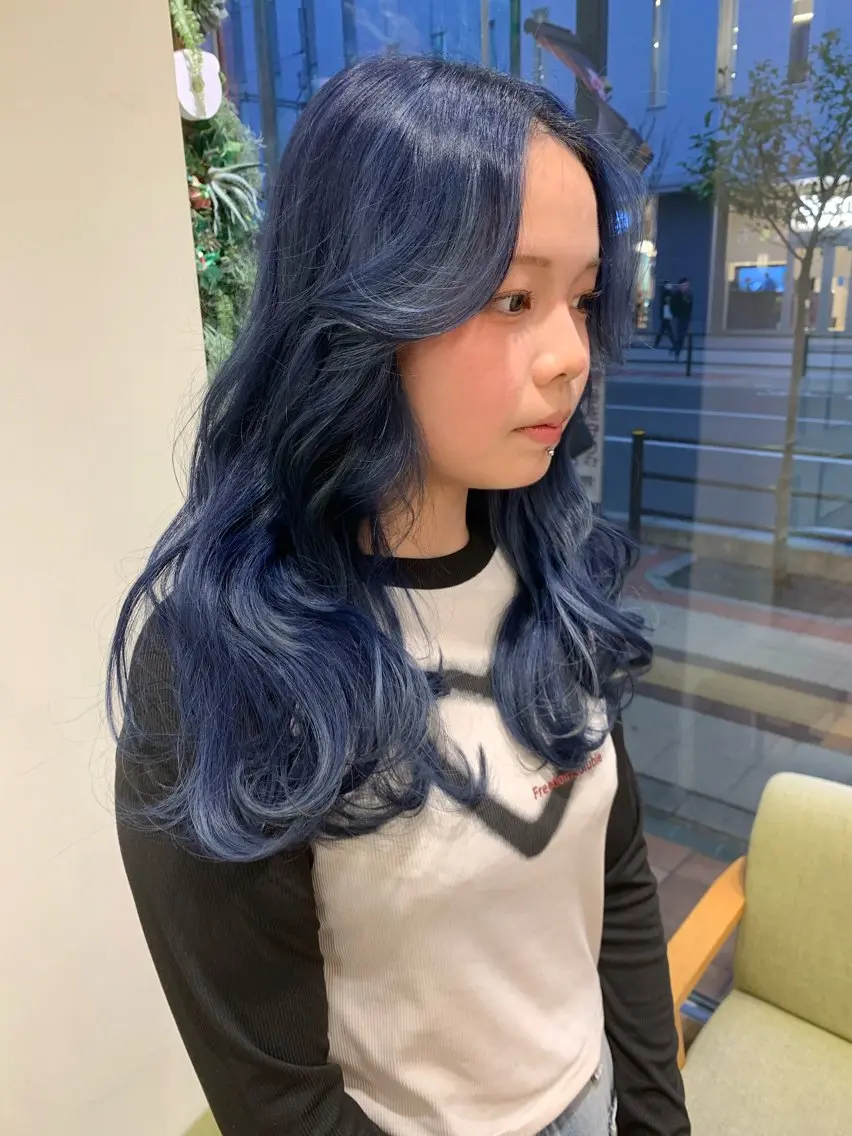 ロング カラー ブリーチ ブルーカラー Shingo #パーマのヘアスタイル