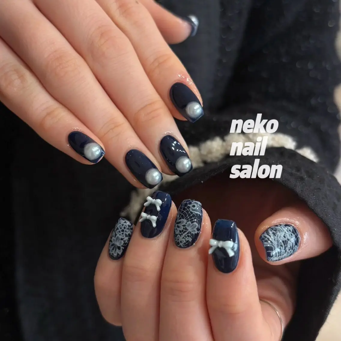ネイル ガーリー 韓国ネイル レース ハンドネイル neko nailのネイルデザイン