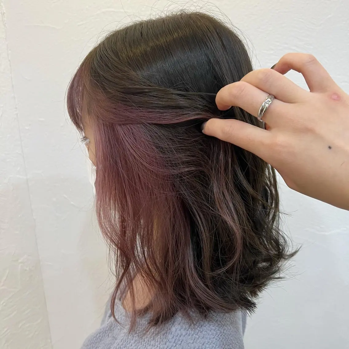 ミディアム カラー ベージュカラー ピンクカラー ピンクベージュ mia over hairのヘアスタイル