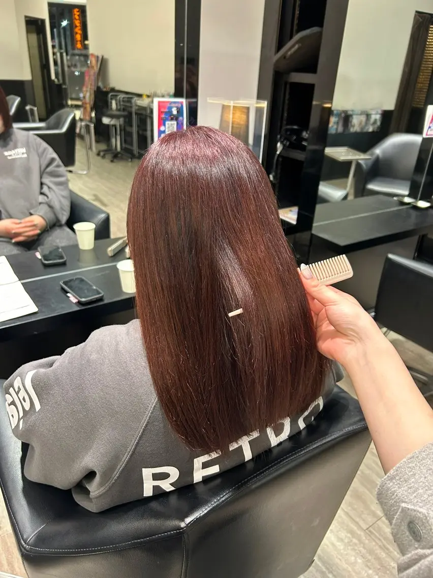 ミディアム ピンクブラウン カット ヘアカラー トリートメント ishizuka toaのヘアスタイル