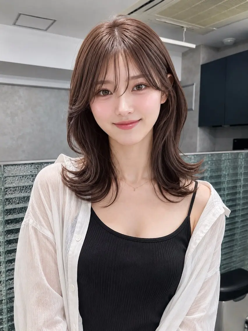 ミディアム 中野 茉莉のヘアスタイル