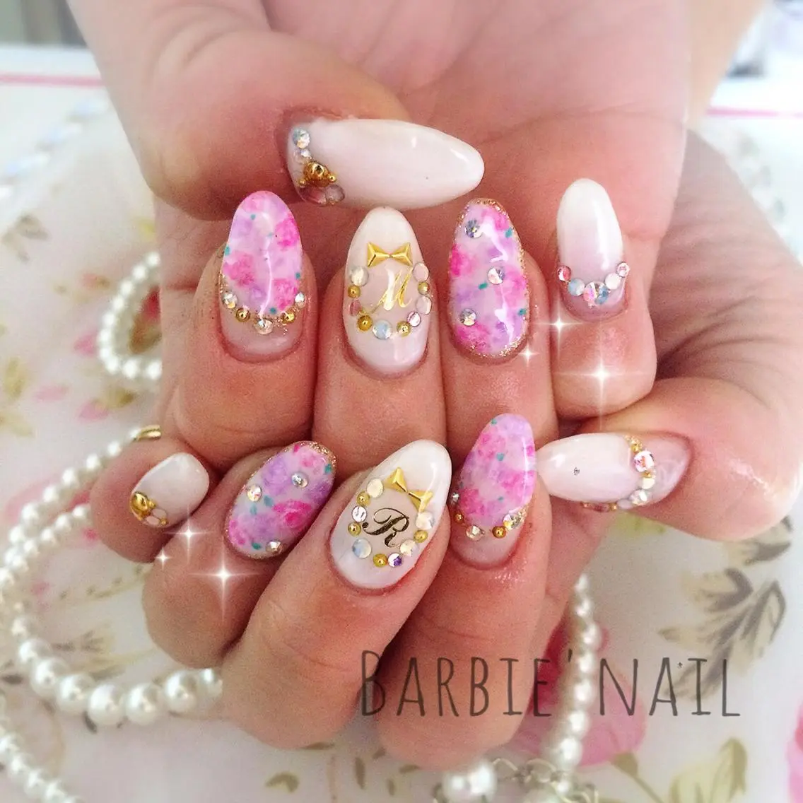 ネイル フラワーネイル フレンチネイル ピンク パープル 逆フレンチ 27salon yuinaのネイルデザイン