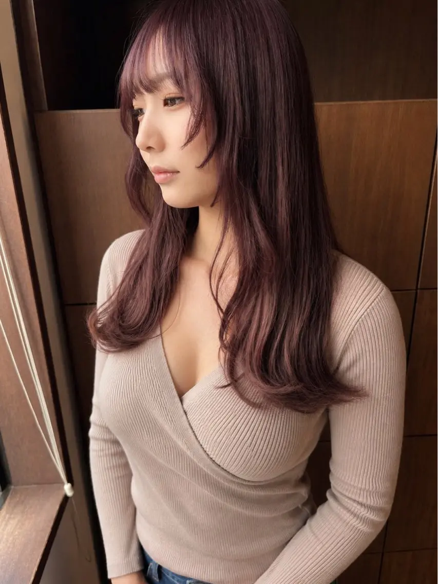 ロング カラー ブラウンカラー バイオレットカラー バイオレットブラウン 顔まわりレイヤー レイヤーカット カット ヘアカラー トリートメント 田室 和幸のヘアスタイル