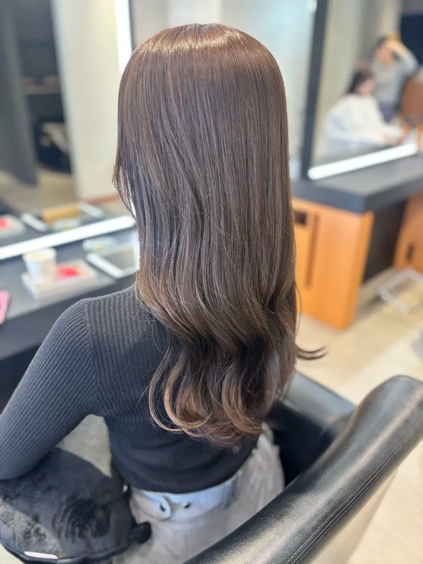 ロング カラー アッシュ ベージュカラー 透明感カラー グレージュ オレンジ カット ヘアカラー トリートメント RABU /髪質改善 伏見/ヘアケアサロンのヘアスタイル