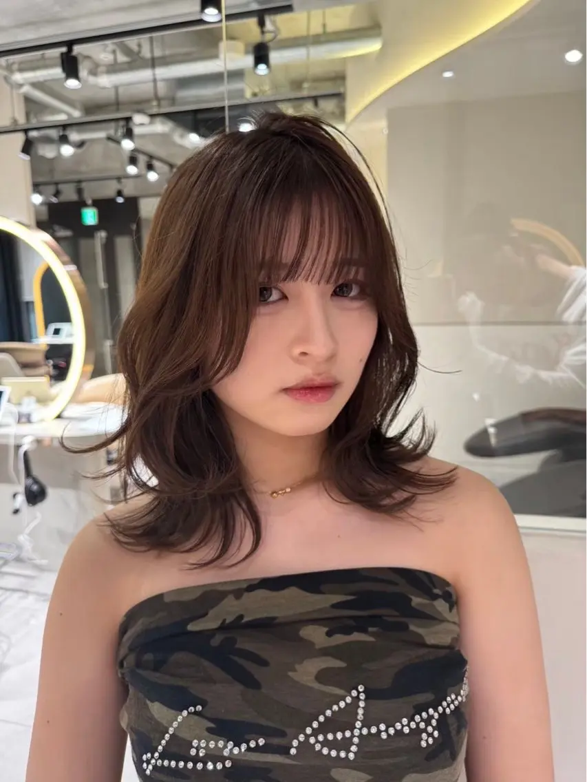 ミディアム くびれヘア ヨシンモリ 韓国風ヘア レイヤーカット ヘアカラー トリートメント 美実 ♡のヘアスタイル