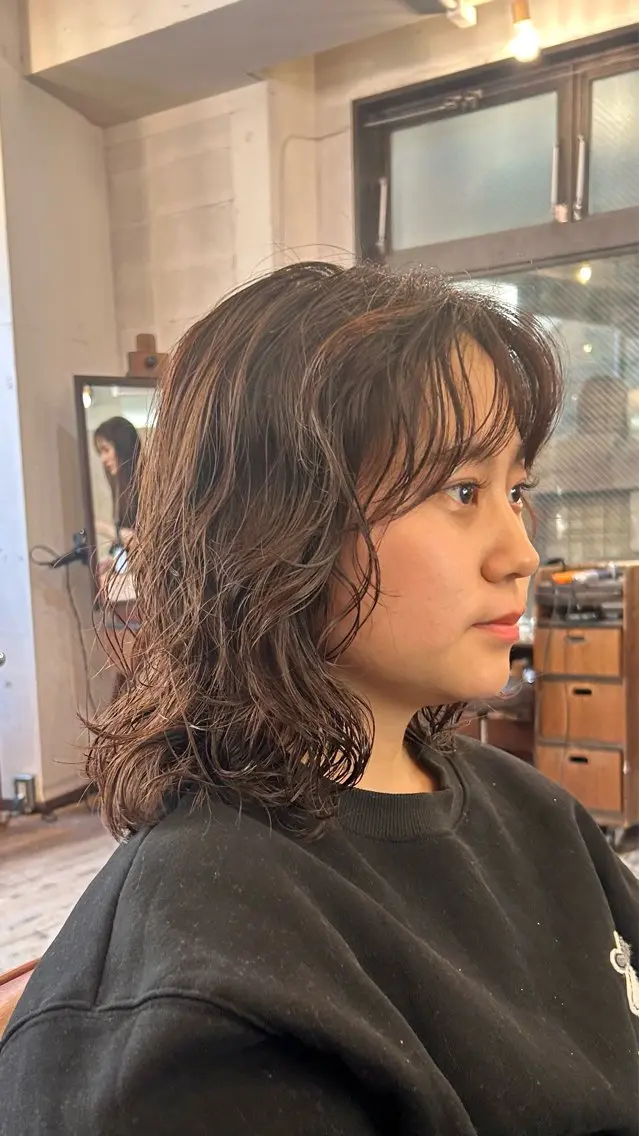 ミディアム カラー パーマ ミディアムパーマ ボブ トリートメント ニュアンスパーマ カット ヘアカラー パーマ トリートメント 🌿ボブ パーマ高橋啓太🌿のヘアスタイル