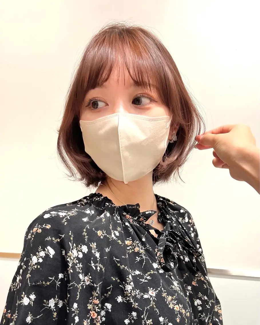ミディアム カラー パーマ ヘアアレンジ ボブレイヤー アディクシーカラー 透明感カラー イルミナカラー ボブ 小野寺瑞希 /最小顔カットのヘアスタイル