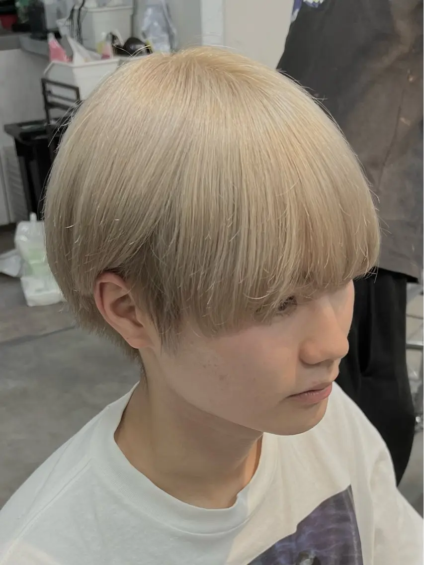 ショート カラー メンズ メンズブリーチ ベージュカラー ブリーチ ミルクティーベージュ fifthパーマ /シャドウ/廣田歩のヘアスタイル