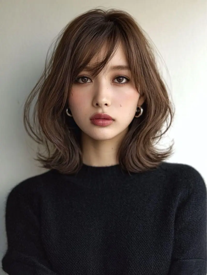 ミディアム カラー くびれヘア カット ヘアカラー トリートメント 艶髪カラー/髪質改善 🏖 亀戸/もぎのヘアスタイル