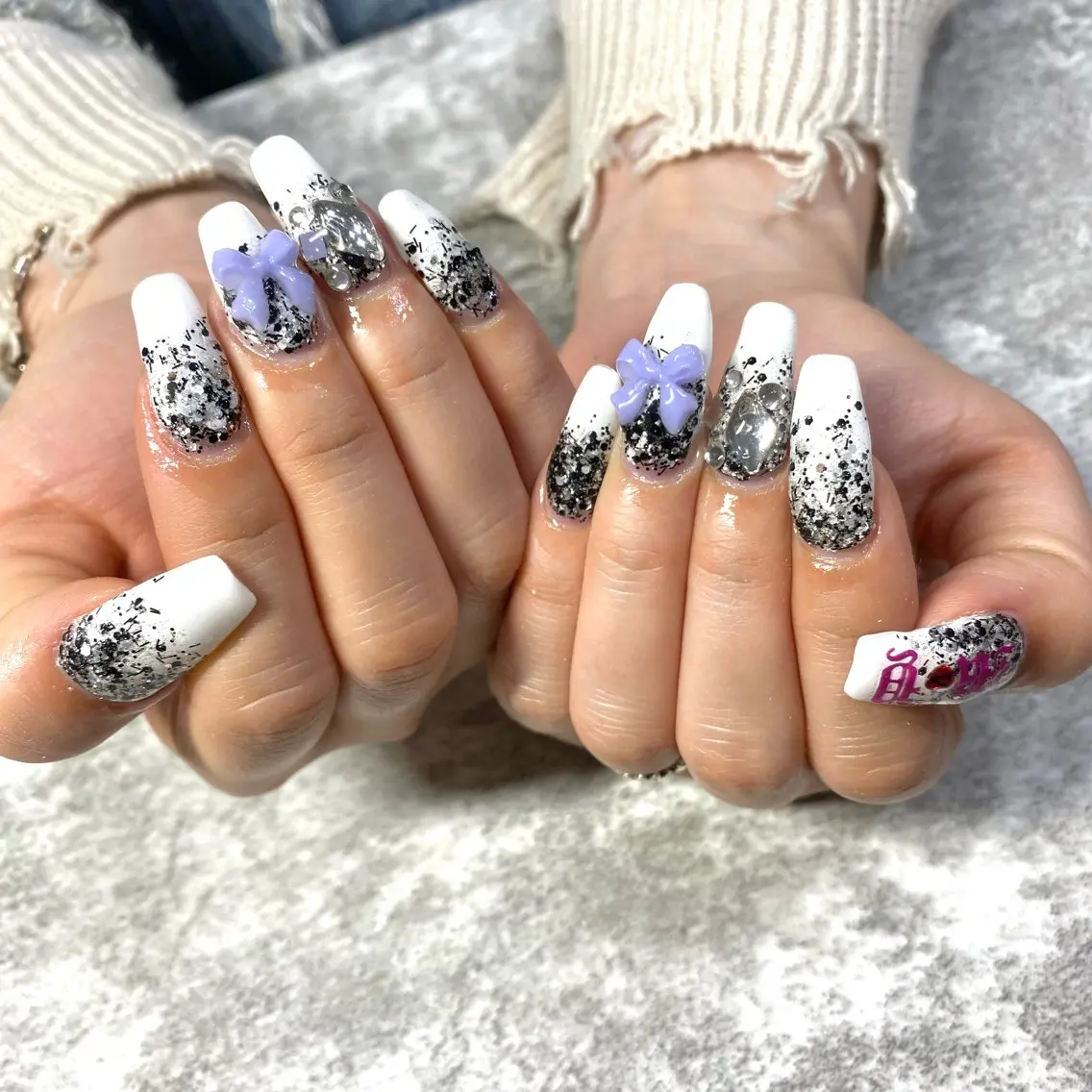 ネイル ラメ(グリッター) リボン ハンドネイル ★Rinail... .のネイルデザイン