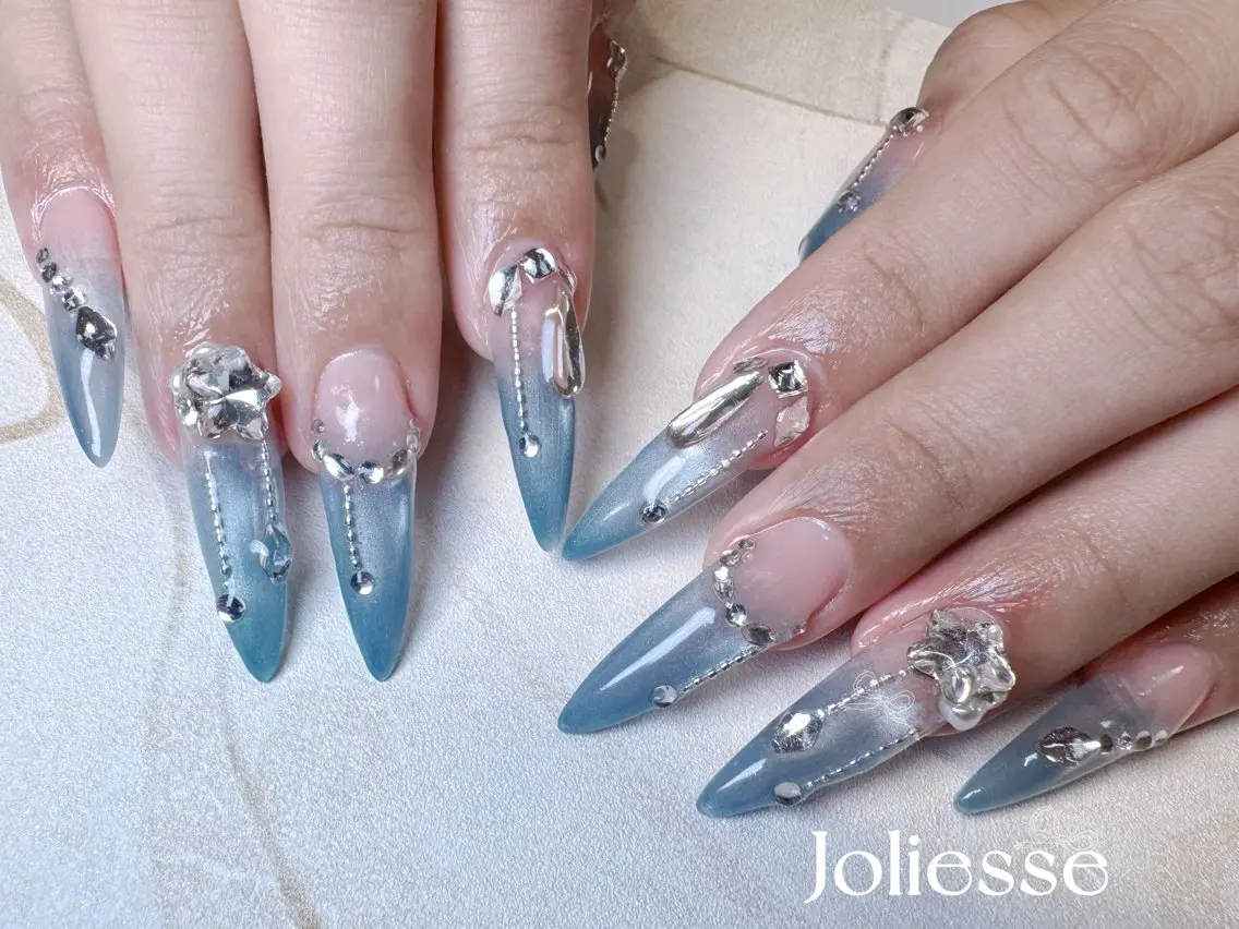 ネイル ブルー 韓国ネイル シルバー Joliesse nail salonのネイルデザイン