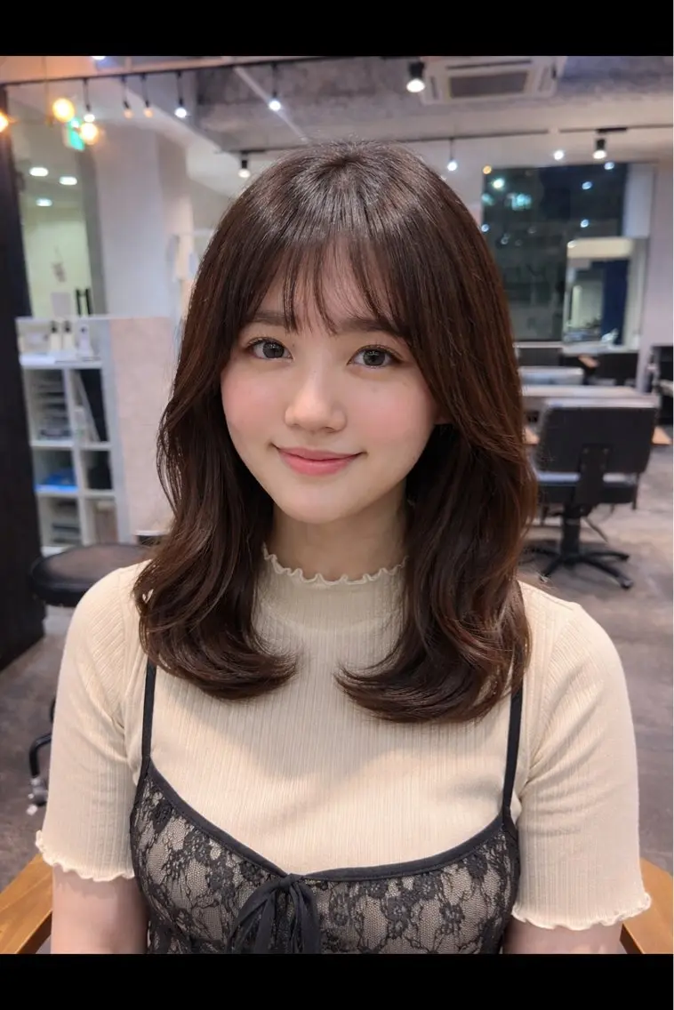 ミディアム 顔まわりレイヤー 顔周りカット レイヤーカット 大阪🎀似合わせ /艶感カラー/長谷のヘアスタイル