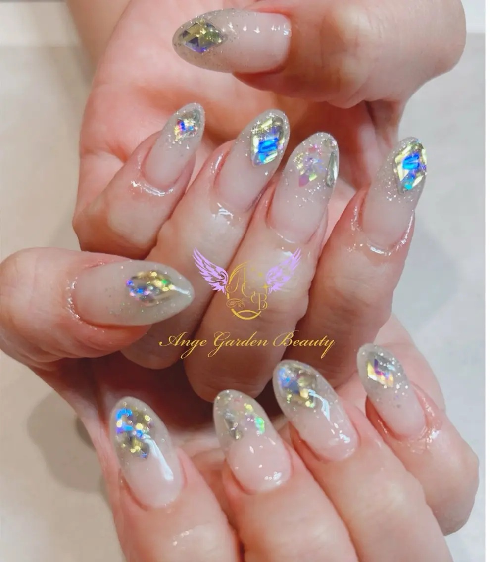 ネイル フラッシュネイル グラデーション 韓国ネイル シルバー ワンホンネイル ハンドネイル AngeGarden Beautymihoのネイルデザイン