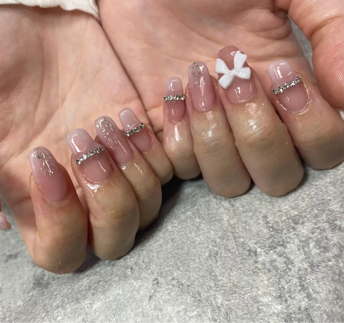 ネイル アートネイル フレンチネイル ジェルネイル ガラスフレンチ グラデーション ハンドネイル ハンドケア FASTNAIL PLUS 新宿店のネイルデザイン