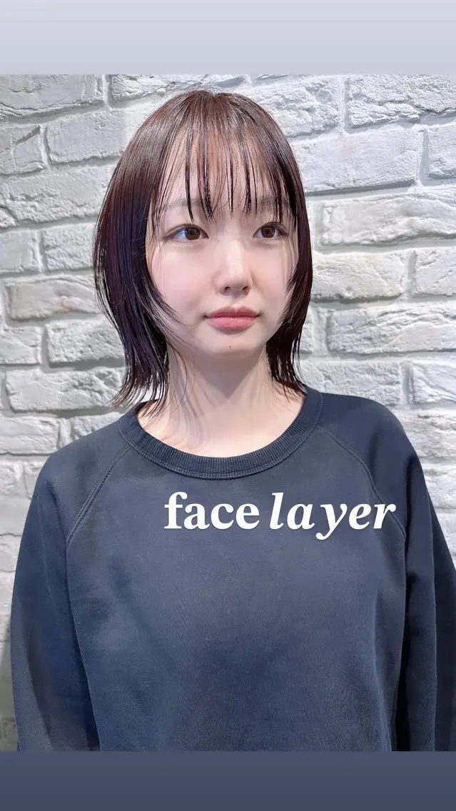 ミディアム 切りっぱなしボブ ボブ 顔まわりレイヤー 顔周りカット レイヤーカット つくば 【Ciqi】 あくつのヘアスタイル