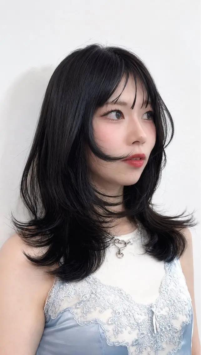 セミロング カラー くびれヘア 髪質改善 くびれレイヤー レイヤーカット 似合わせカット カット ヘッドスパ 中顔面短縮レイヤー 💚モエリ💚のヘアスタイル
