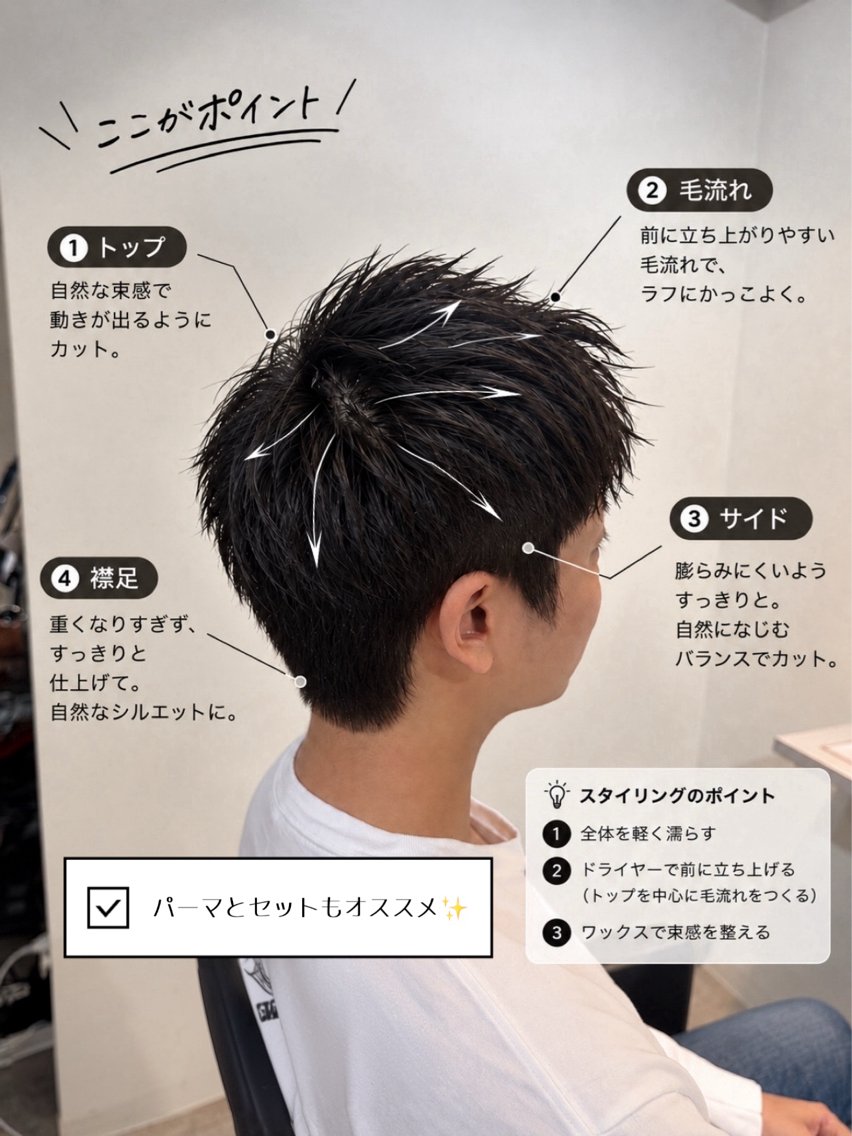 ショート パーマ メンズ スパイキーショート ショートヘア カット かずさ🐈‍⬛ lmu by ifのヘアスタイル