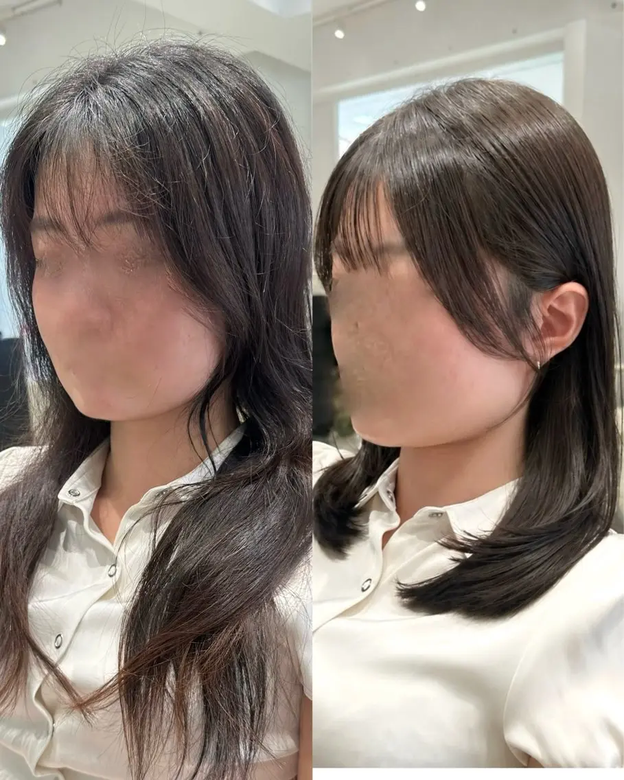 ミディアム カット 縮毛矯正 ヘッドスパ ヘアセット 顔まわりカット/縮毛 /赤み消し/じょうのヘアスタイル