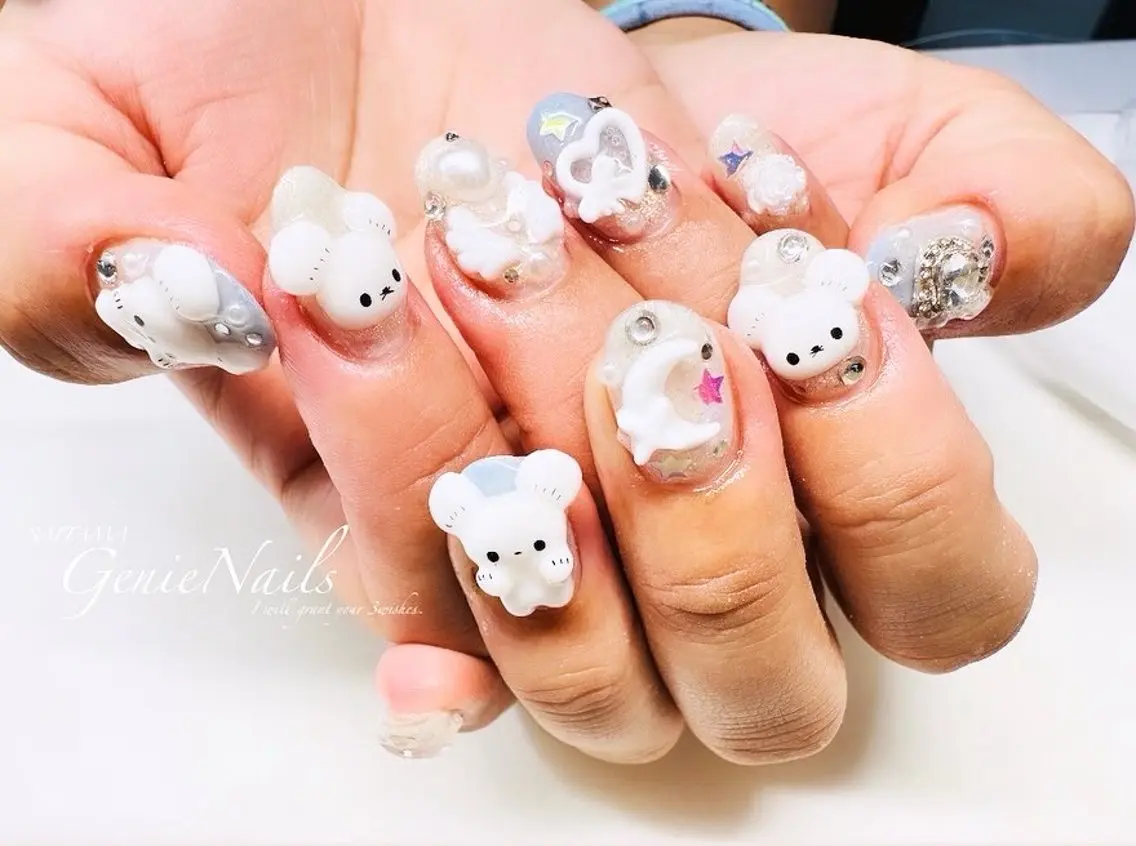 メンズ ネイル アートネイル 長さ出し ロングネイル 持ち込み 春ネイル Genie Nailsのネイルデザイン