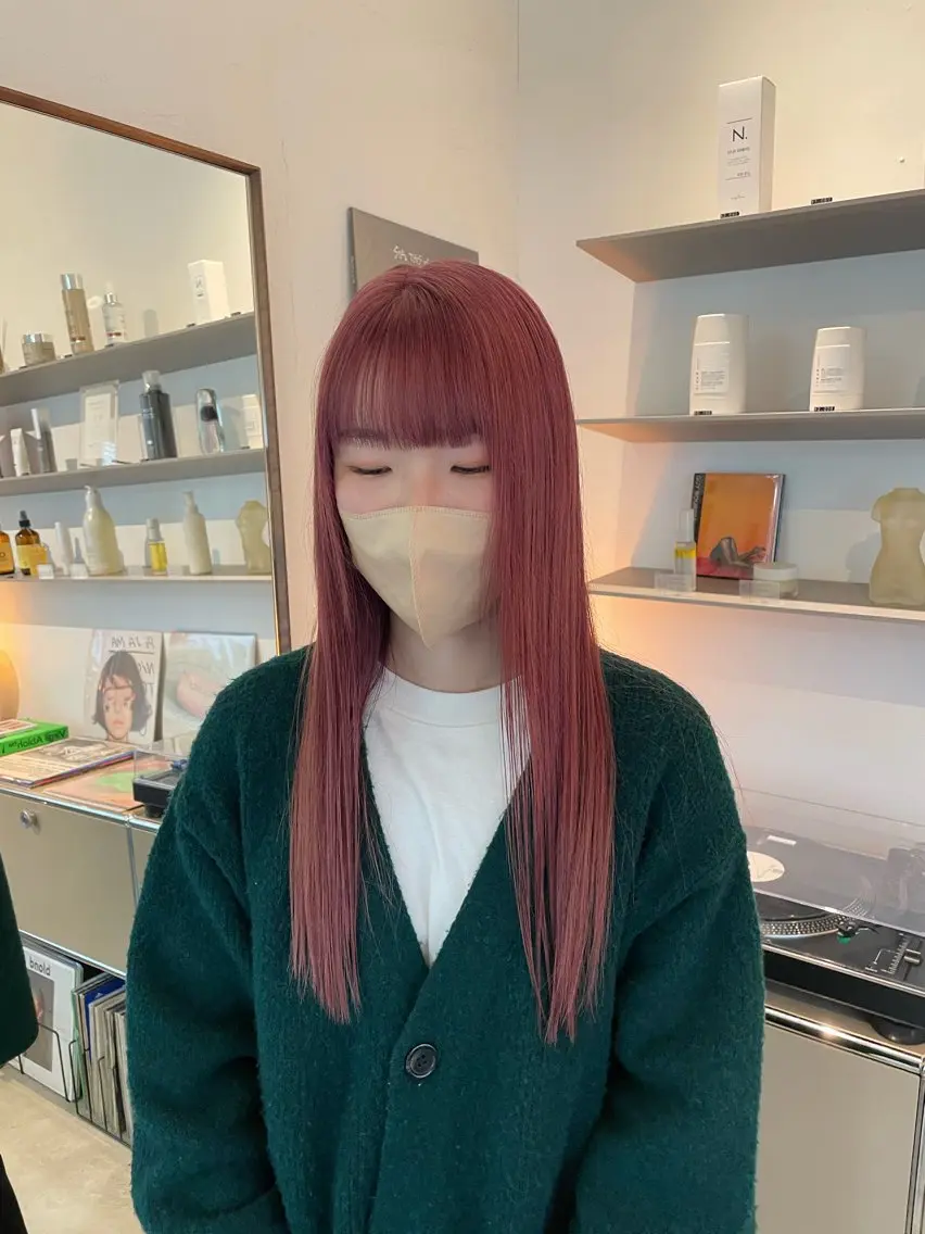 ロング カラー ピンクカラー HITOMI 福岡パーマのヘアスタイル