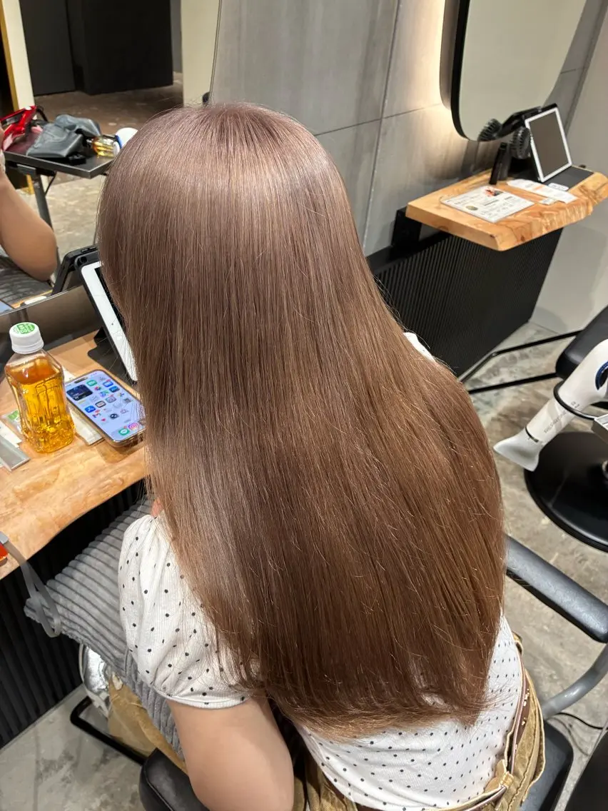 ロング カラー ブリーチ カット ヘアカラー トリートメント 銀座/柔らかベージュ 似合せカット/ハルトのヘアスタイル