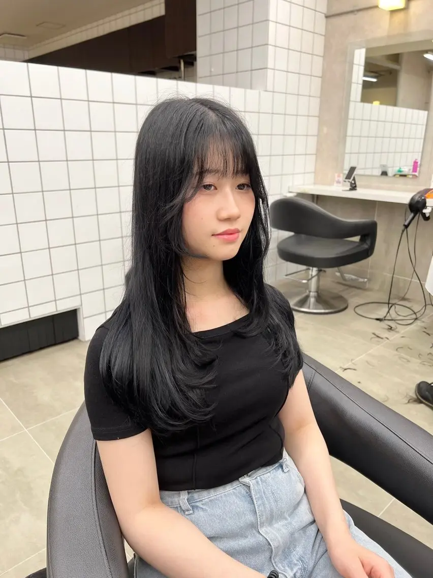 ロング カラー パーマ ヘアアレンジ メンズ キッズ 上品＆韓国風 🥀海心🥀のヘアスタイル