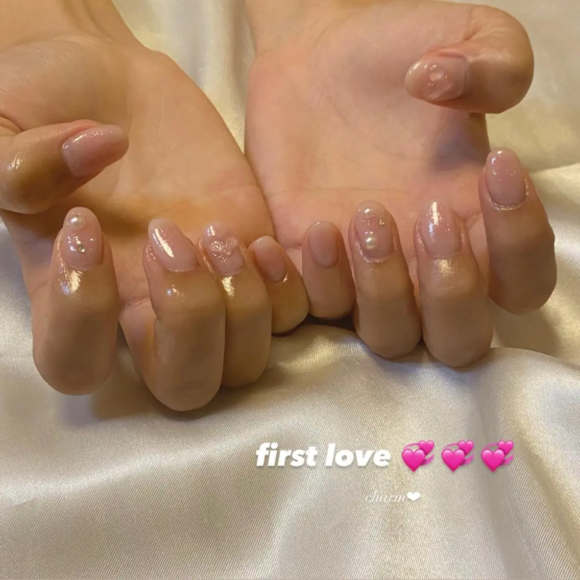 ネイル チークネイル クリアネイル ハート 氷ネイル・うるうるネイル その他(ネイル) nail salon charmのネイルデザイン