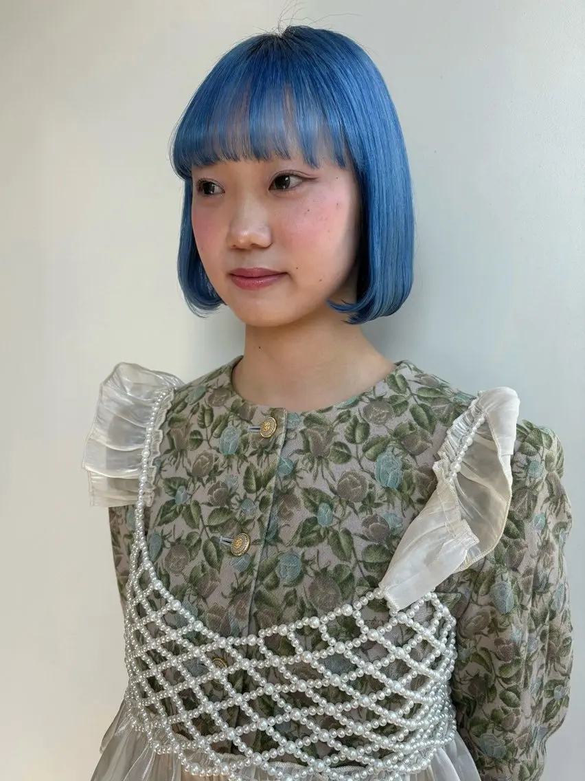 ショート カラー ミストバング ベージュカラー ブリーチ ブルーカラー 透明感カラー 髪質改善/縮毛矯正/ 艶カラー/ヘッドスパのヘアスタイル