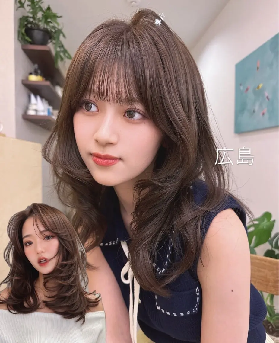 セミロング カラー ベージュカラー 黒髪 ブリーチ 透明感カラー ダブルカラー カット ヘアカラー トリートメント 【韓国レイヤー特化 ハッシュカット】のヘアスタイル