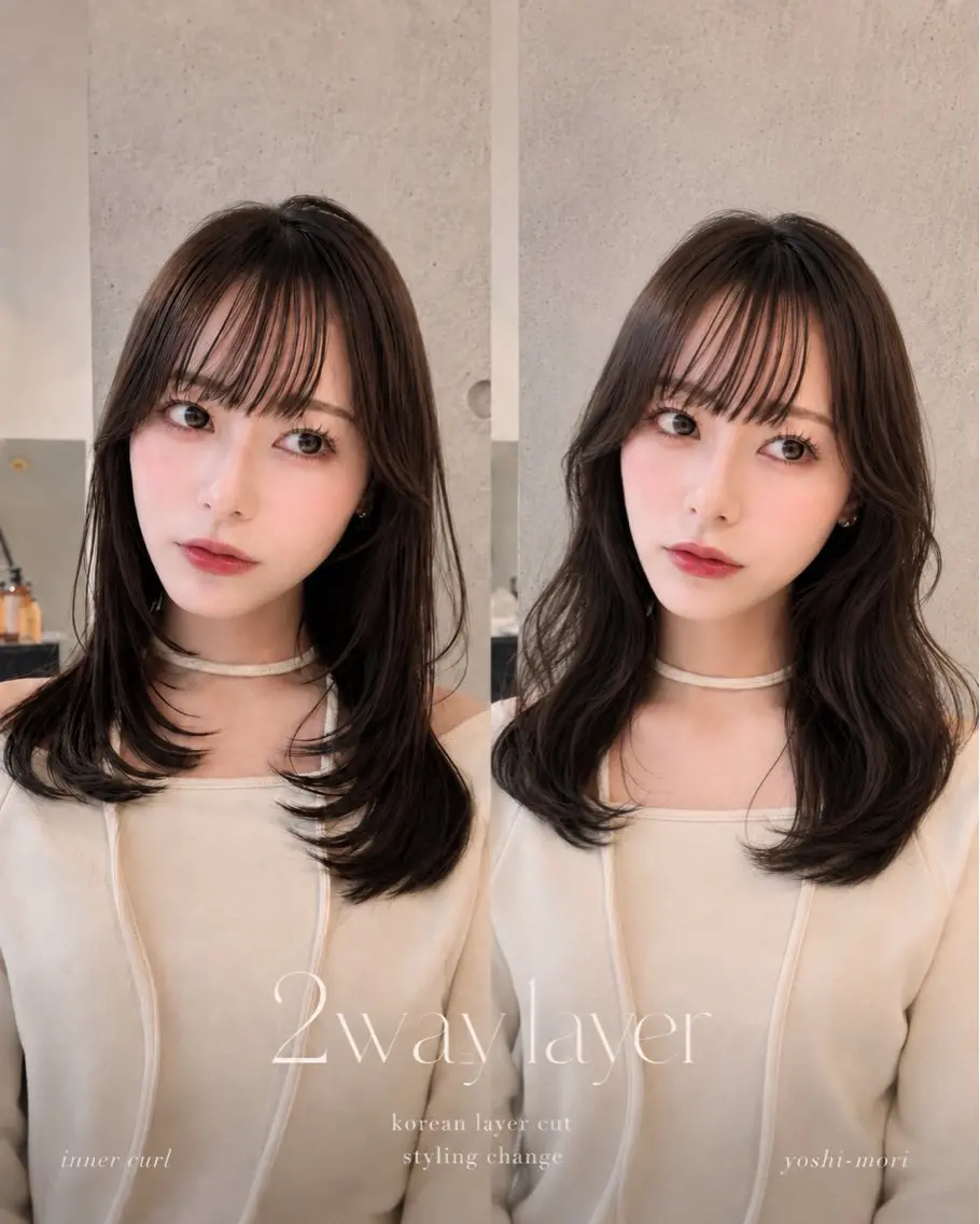 セミロング カラー ヘアアレンジ くびれヘア ハッシュカット ヨシンモリ 韓国風ヘア レイヤーカット カット ヘアカラー トリートメント 🌫️大人韓国ヘア 🌫️naoyaのヘアスタイル