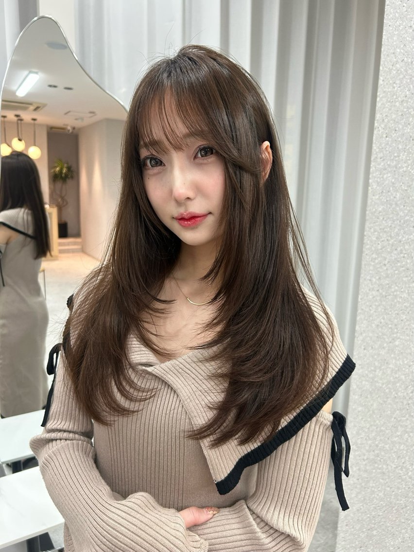 ロング カラー ブラウンカラー チョコレートブラウン 透明感カラー レイヤーカット 小顔カット カット ヘアカラー 福岡/艶カラー/ レイヤーカット/夏也のヘアスタイル