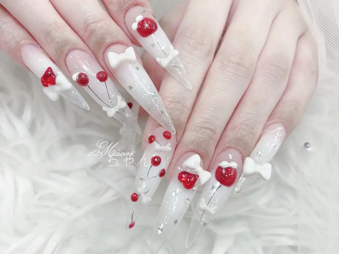 ネイル 成人式 マグネットネイル 大理石ネイル(マーブル) リボン 夏ネイル ハンドネイル MoMoA Nail ネイル長さ出し専門店のネイルデザイン