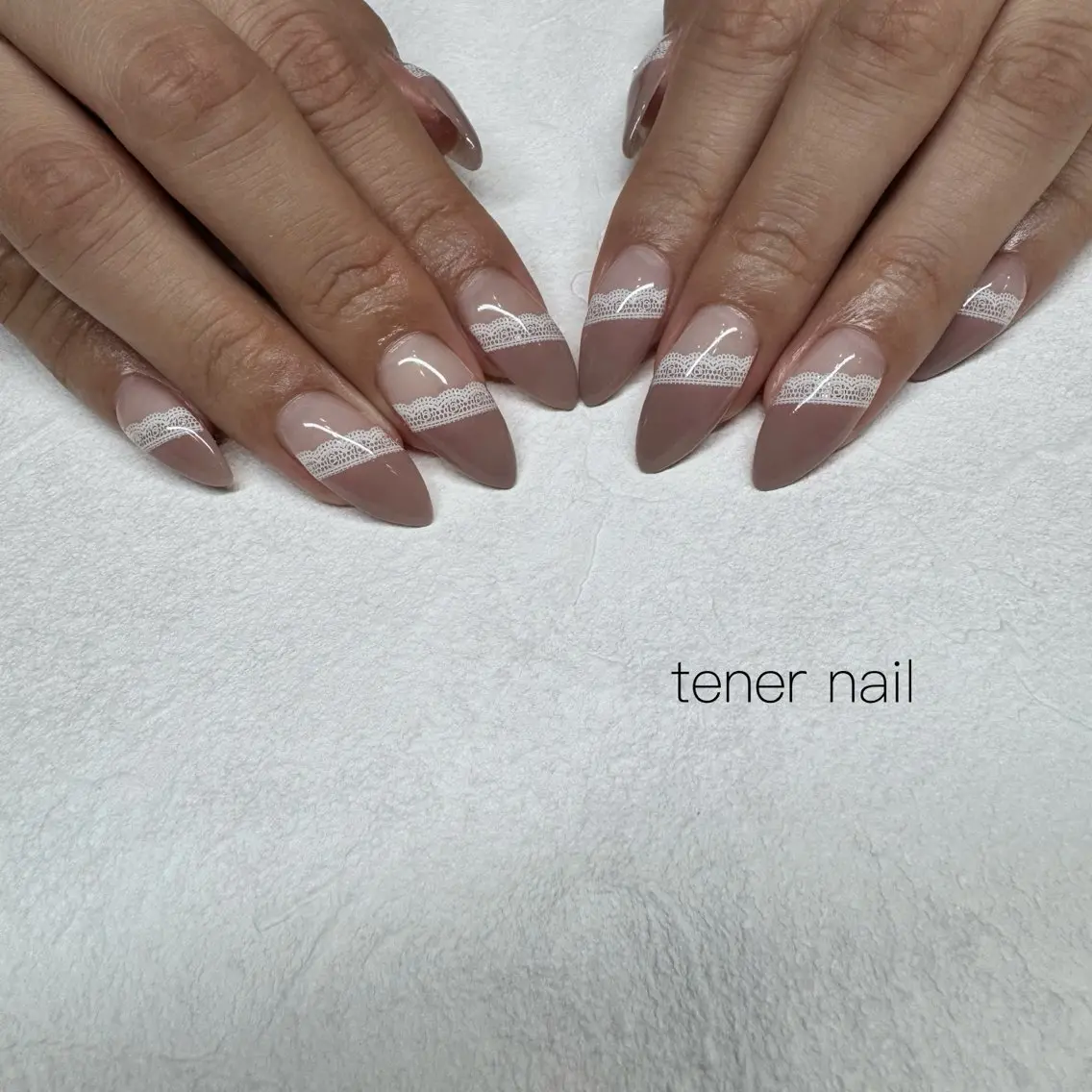 ネイル フレンチネイル レース 斜めフレンチ ハンドネイル テネルネイル tener nailのネイルデザイン