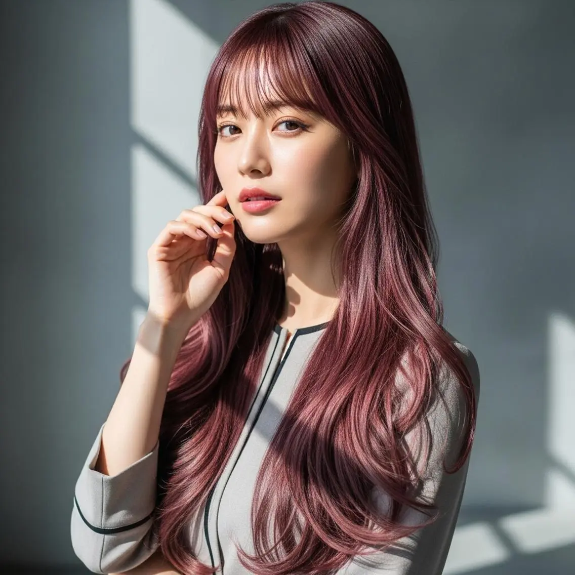 ロング カラー ロングレイヤー 透明感カラー レッドカラー 髪質改善 レイヤーカット ヘアカラー トリートメント ショートが上手い人/ 似合わせの達人/ロキのヘアスタイル