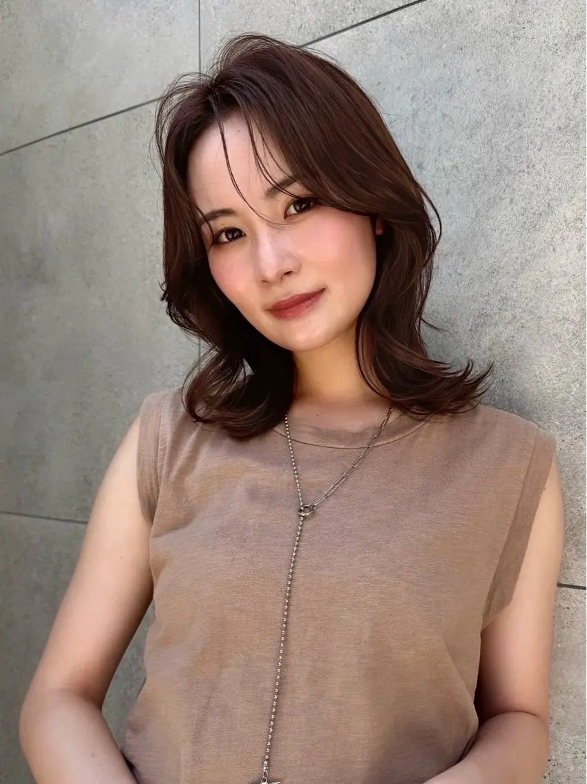 ミディアム カラー カット ヘアカラー トリートメント レイヤー/髪質改善 Lond ambreのヘアスタイル