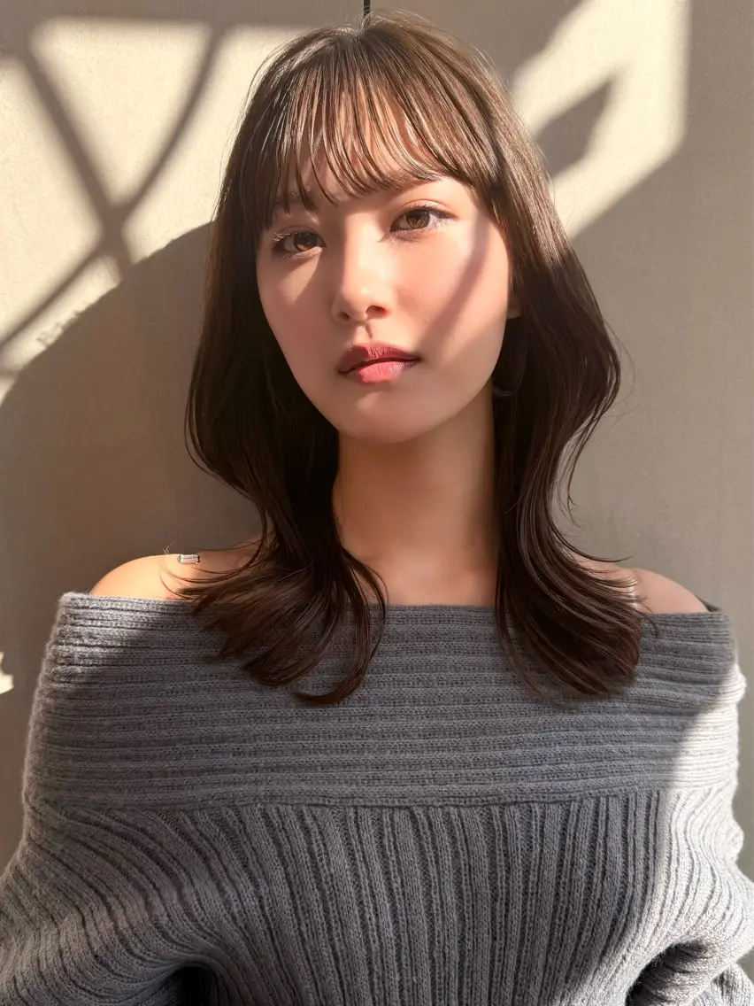 ミディアム カット ヘアカラー トリートメント ✨コテ巻き風パーマ ✨川合佑哉のヘアスタイル