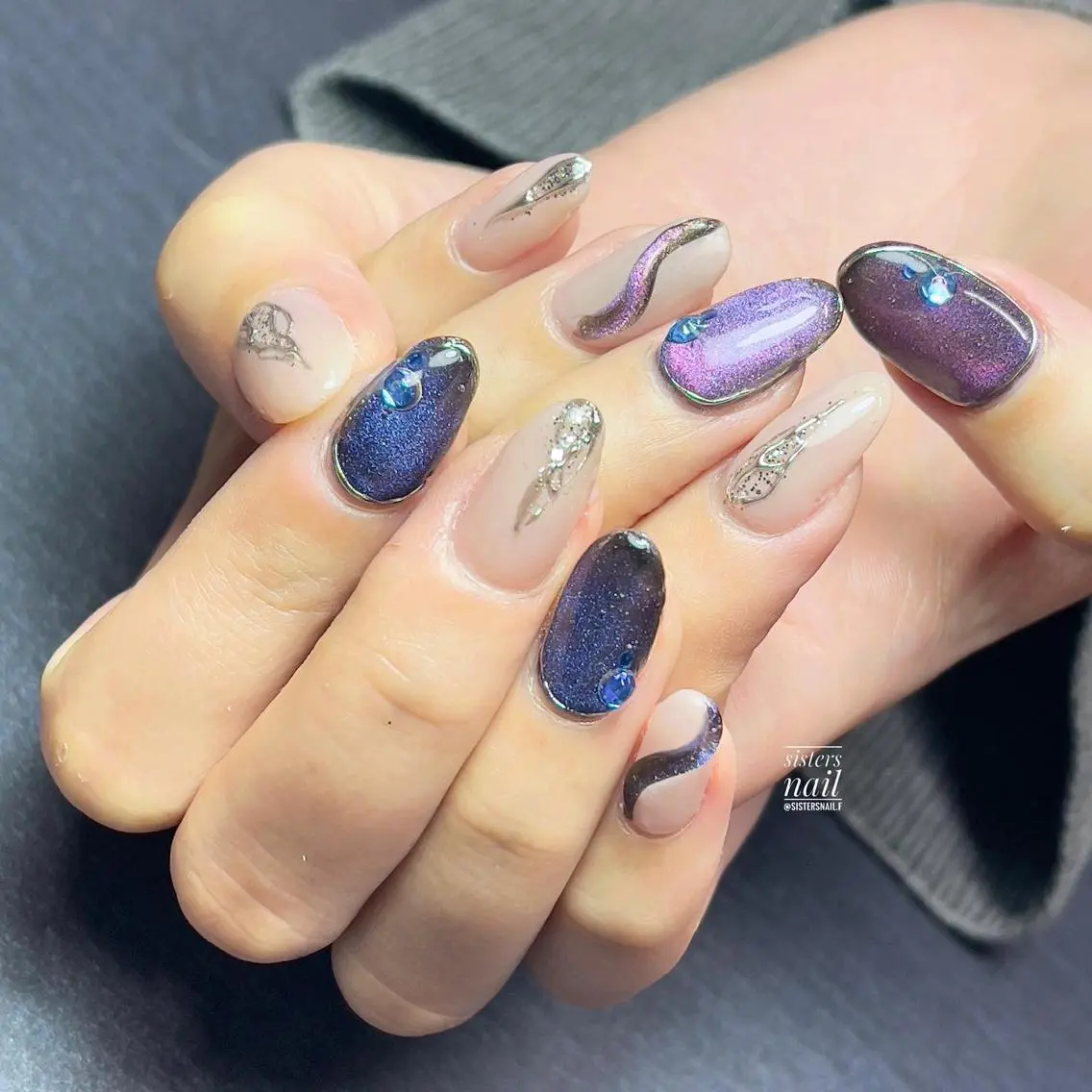 ネイル アートネイル カジュアル ジェルネイル ラメ(グリッター) マグネットネイル sisters nail.fのネイルデザイン