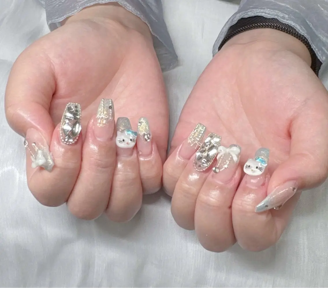ネイル 長さ出し グラデーション 卒業式 キラキラネイル マグネットネイル ハンドネイル Lee Nailsのネイルデザイン
