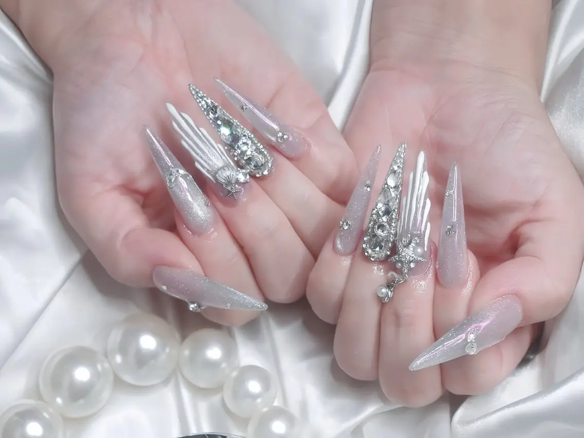 ネイル ブルー ジェルネイル ガーリー グラデーション グリーン ハンドネイル Rin Nail 新大久保店のネイルデザイン