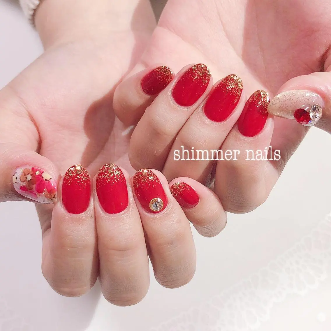 ネイル フラワーネイル 持ち込み 赤色 shimmer nailsのネイルデザイン
