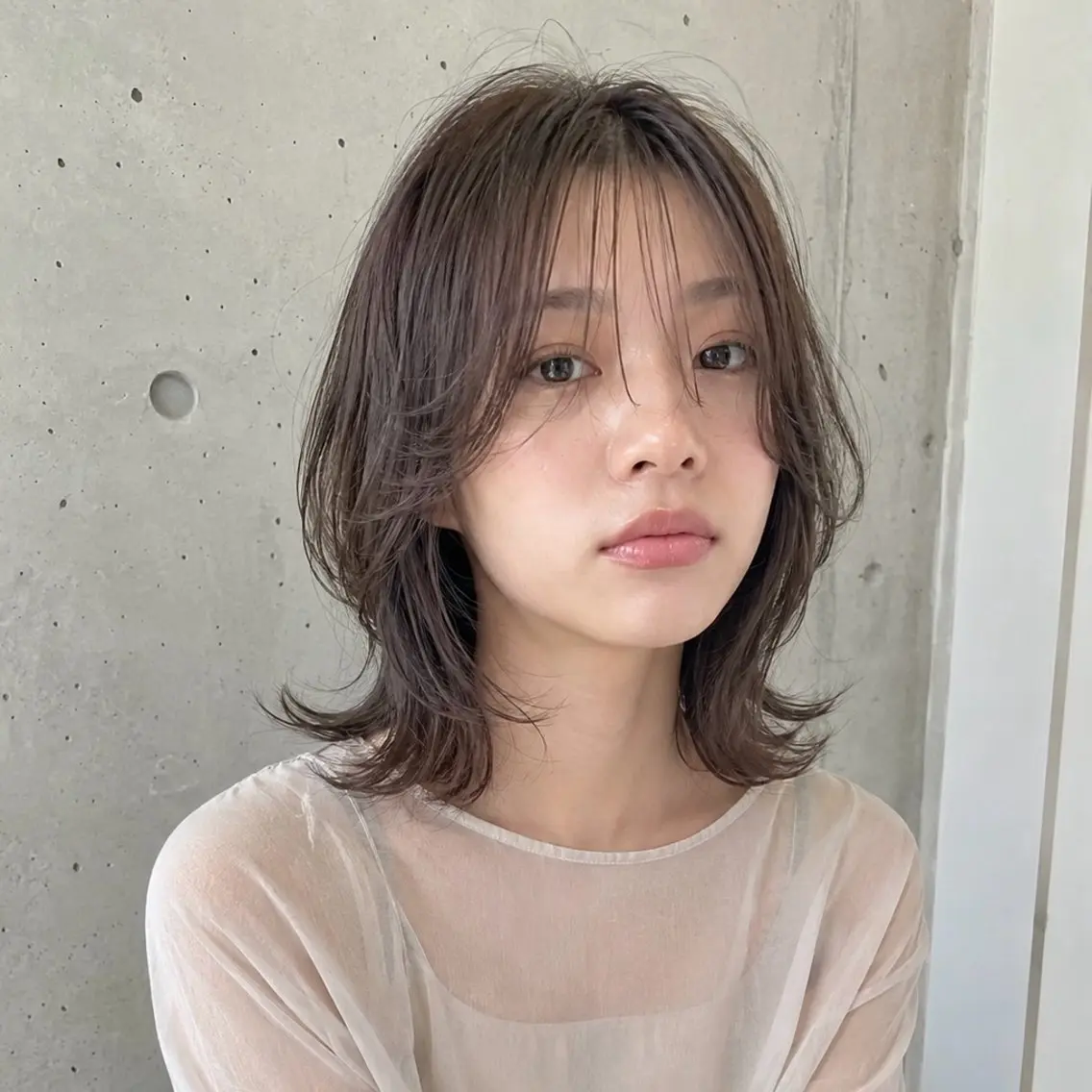 ミディアム カラー 透明感カラー 伸ばしかけ レイヤーカット トリートメント カット ヘアカラー トリートメント 銘苅 祥一のヘアスタイル
