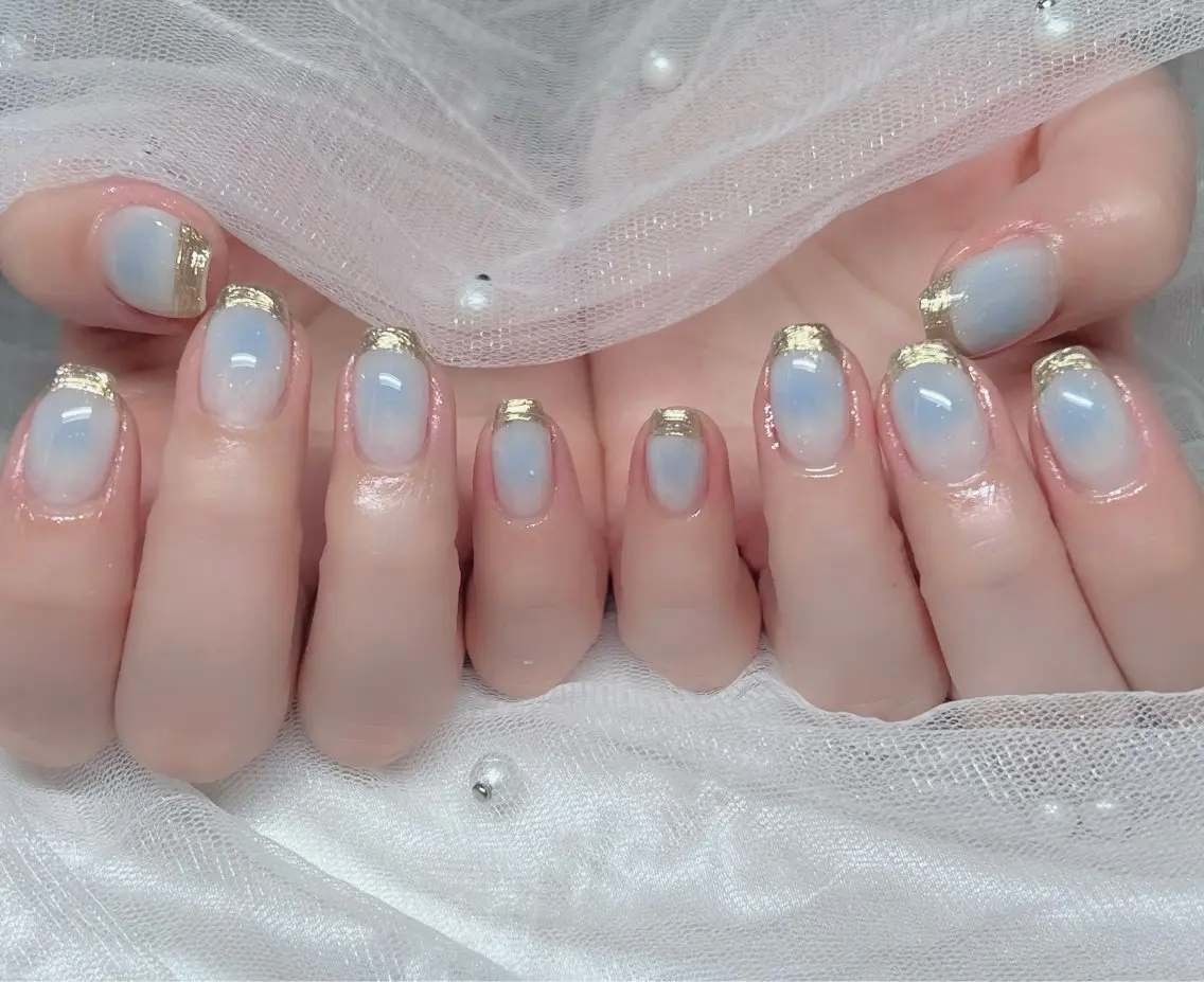 ネイル ハンドネイル 🎀PG🩵 ネイルサロンのネイルデザイン