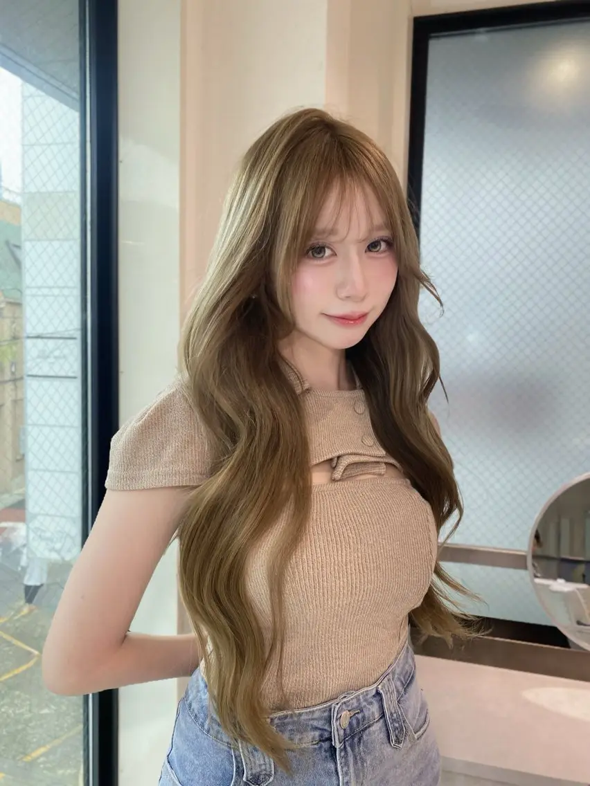 ロング ヘアカラー ミルクティー/韓国ヘ アHaruka🎀のヘアスタイル