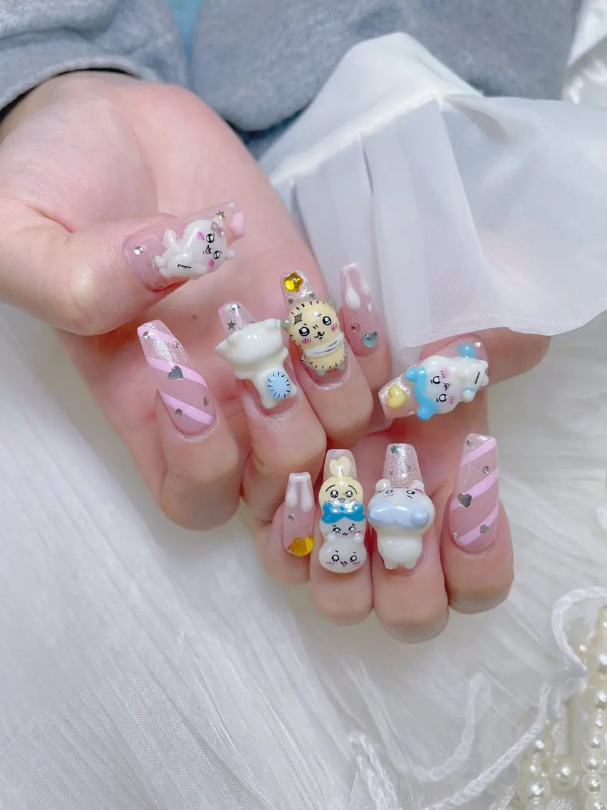 ネイル クリアネイル ロングネイル マグネットネイル 大理石ネイル(マーブル) 春ネイル ハンドネイル princess👑 木戸　唯のネイルデザイン