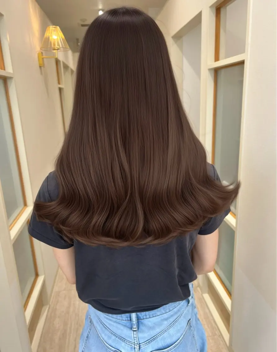 セミロング チョコレートブラウン カット ヘアカラー トリートメント 韓国モテhair🍑 momoのヘアスタイル