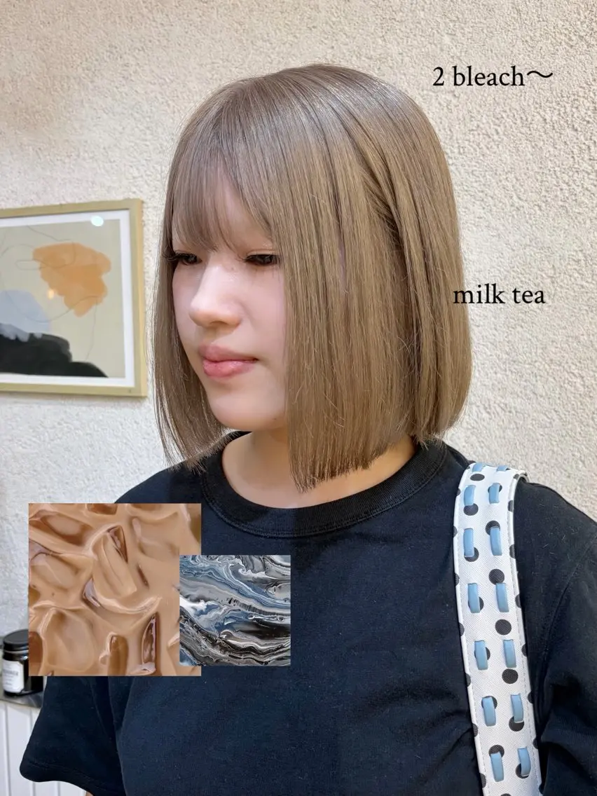 ショート カラー ハイトーンカラー ボブ カット ヘアカラー 🧸柔らかベージュ/ 顔周りレイヤー/ミクのヘアスタイル
