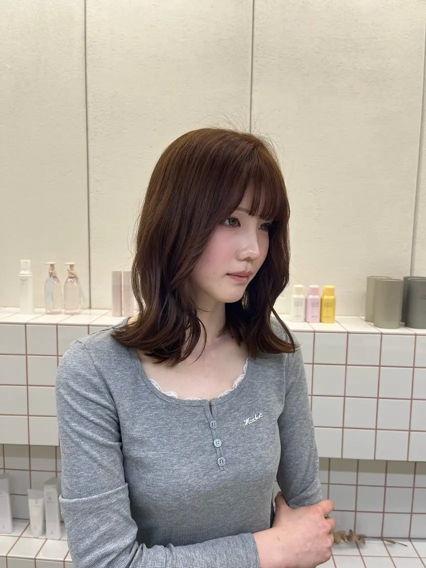 ミディアム カラー ヘアカラー トリートメント 🌼花屋併設🌼 木下奈々望のヘアスタイル